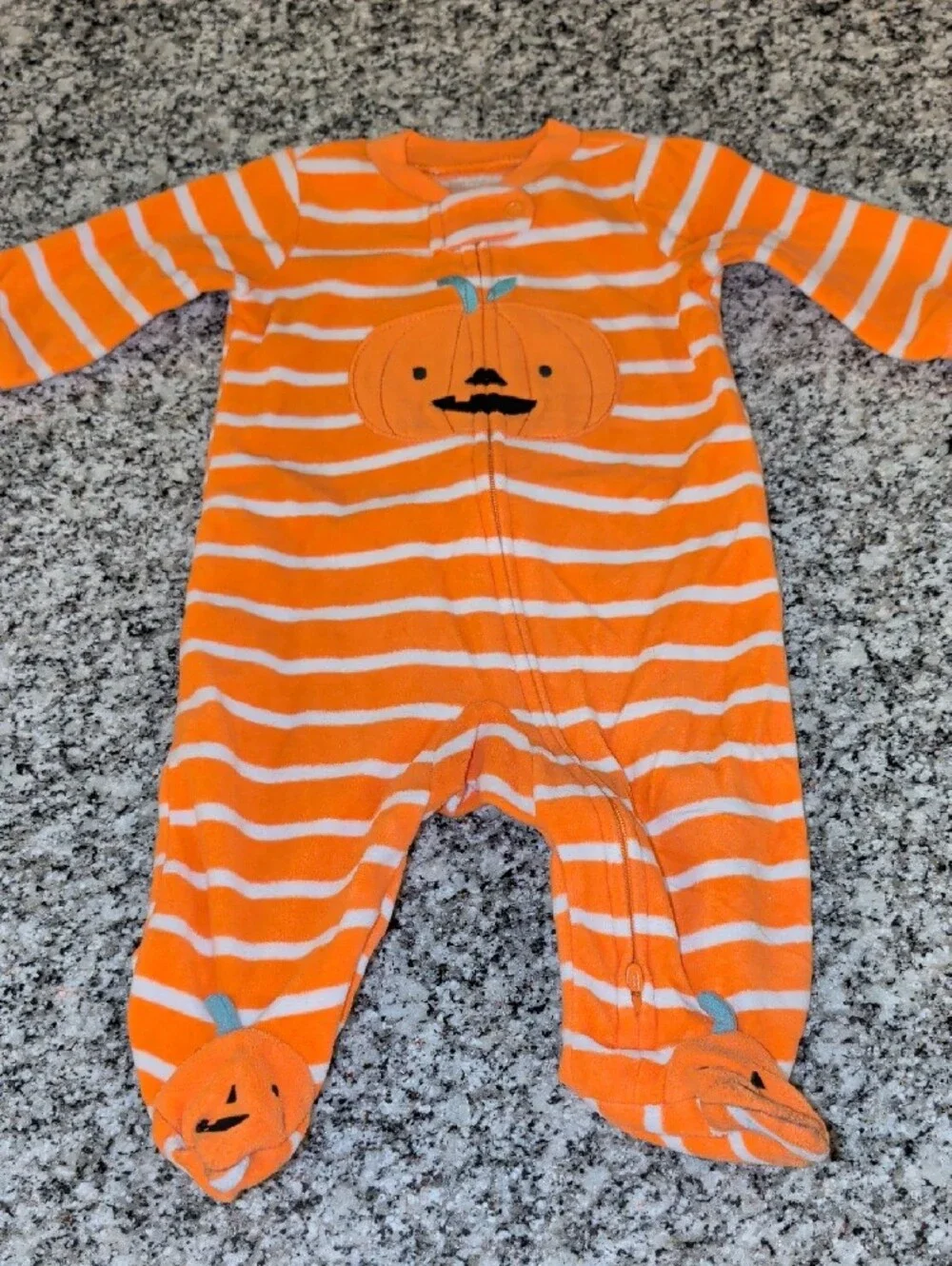 Carter's Orange & White Striped Pumpkin Footed One-Piece Halloween